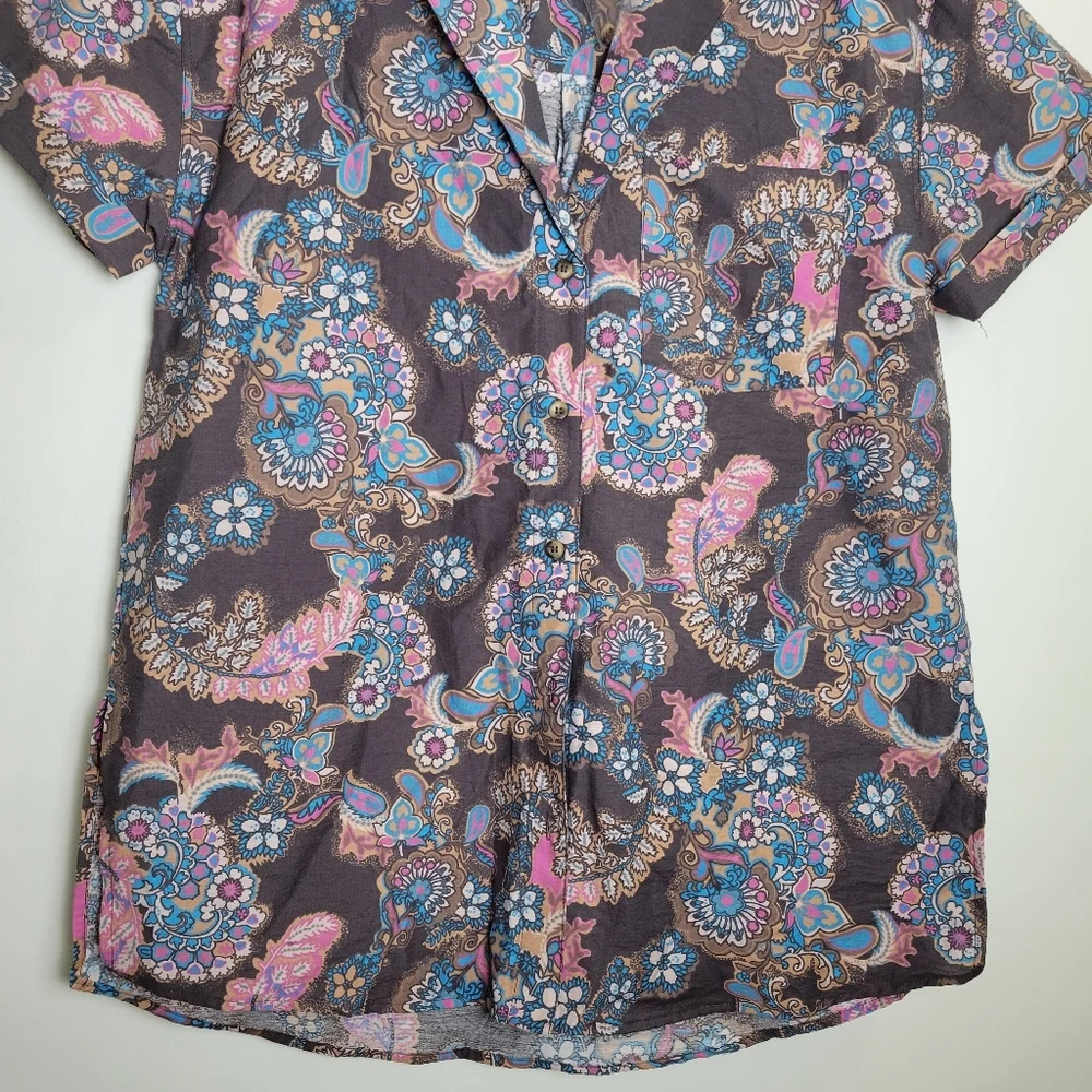 We The Free Paisley Floral Boho Oversized Boyfriend Short‎ Sleeve Shirts S
